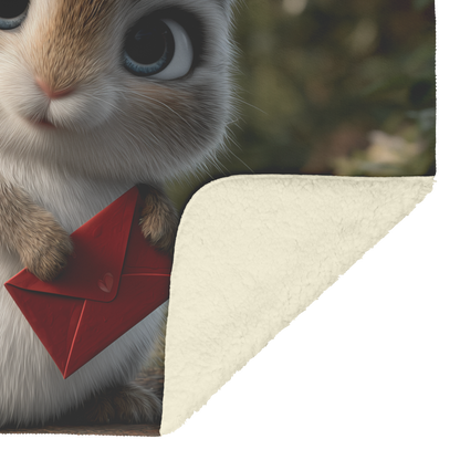 Baby Bunny Holding Red Valentine Envelope Sherpa Fleece Throw Blanket Cute Cozy Design Loving Valentines Day Gift