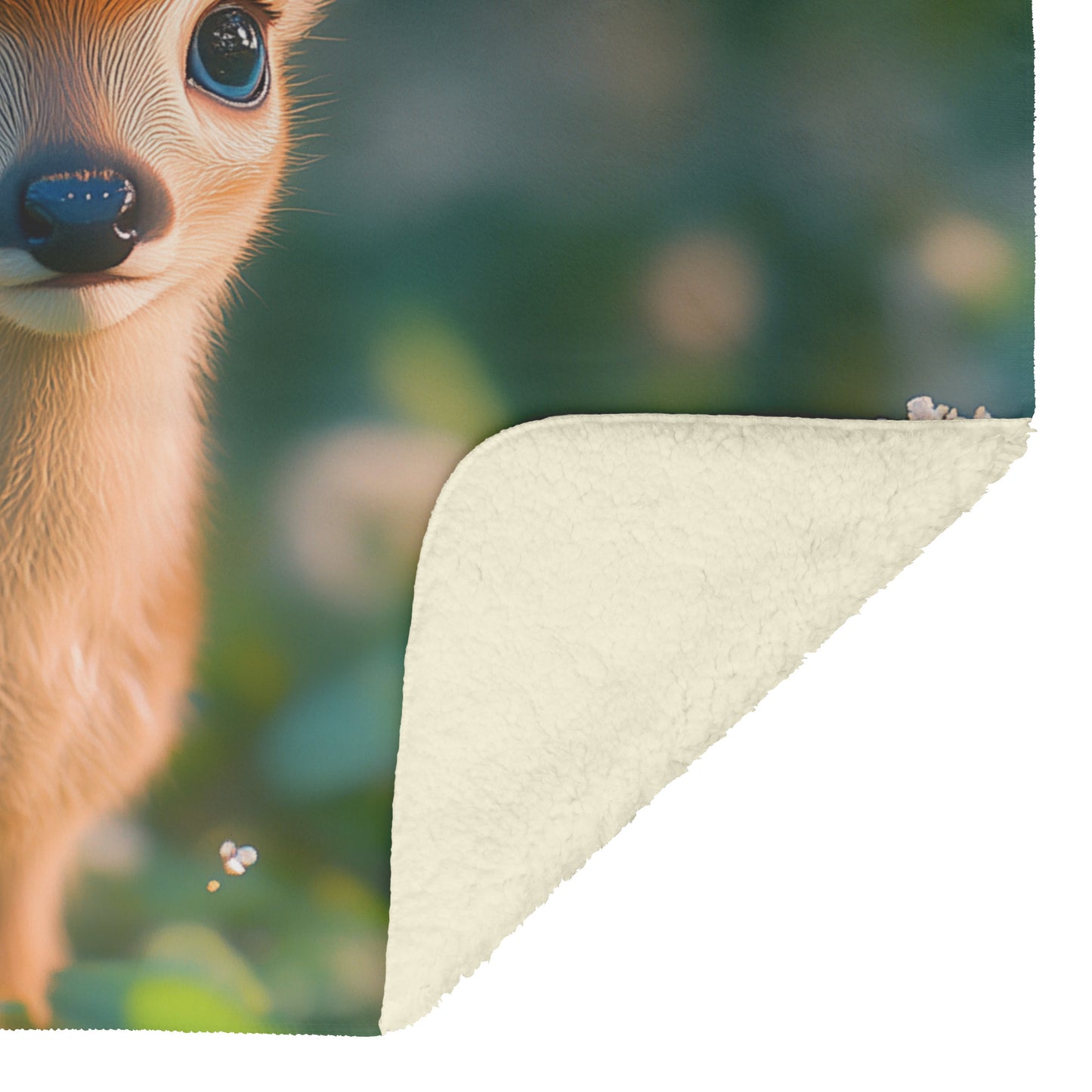 Baby Deer Cozy Fleece and Sherpa Blanket with Green Grass and White Flowers - Awakening Righteousness