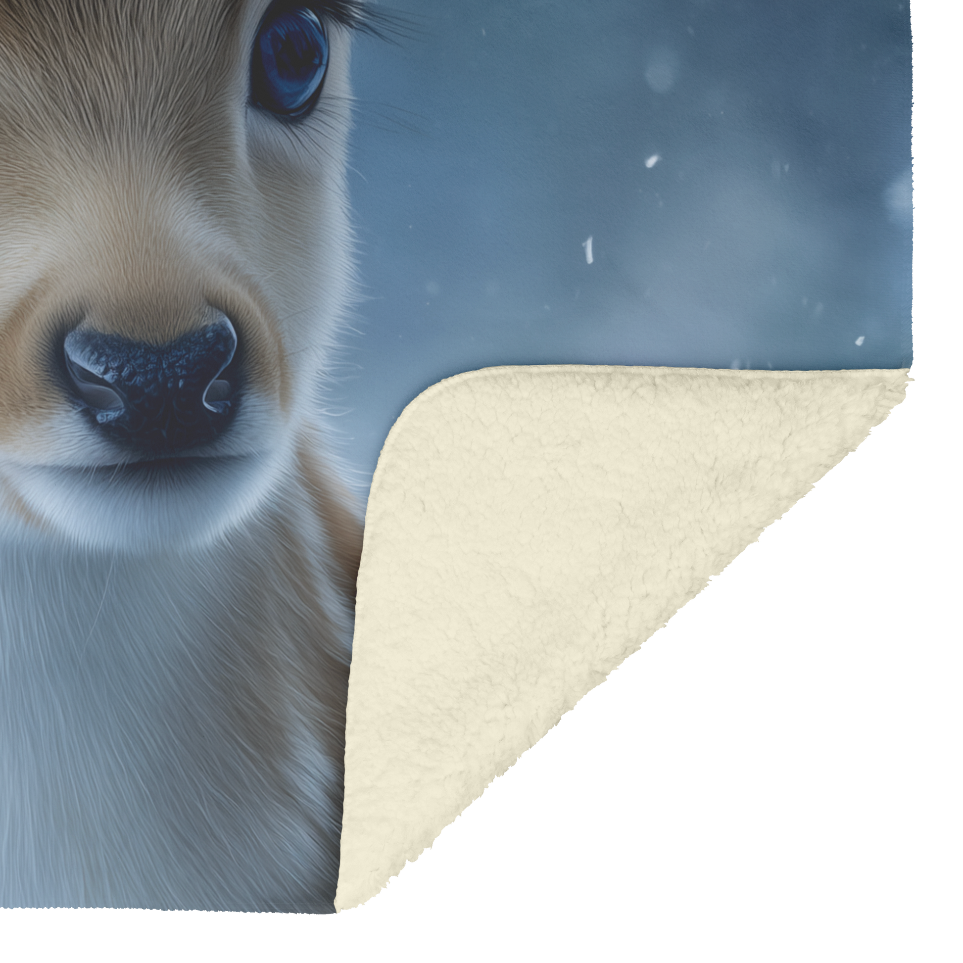 Baby Deer Wearing Flower Heart Crown Gentle Pose Soft Spotted Fur Blue Eyes Dreamy Valentine Glow Photorealistic High Resolution Sherpa Fleece Blanket