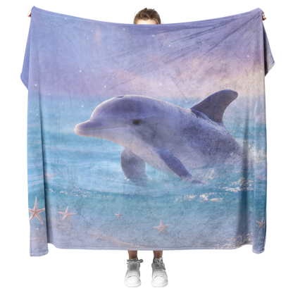 Baby_Dolphin_In_Pastel_Waters_Surrounded_H_Blanket_Model_Mockup.png