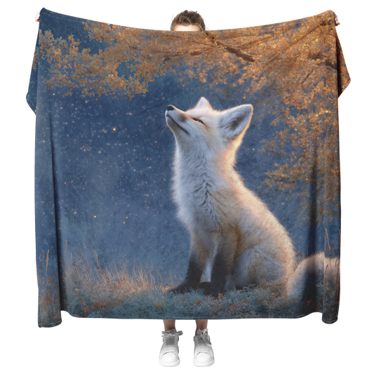 Baby_Fox_Howling_Softly_At_Moon_Under_Gl_H_Blanket_Model_Mockup.png