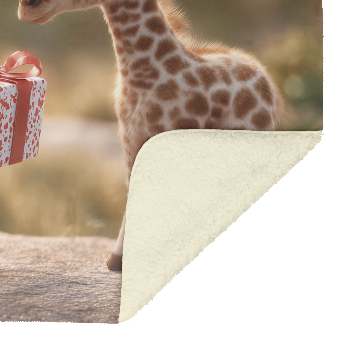 Baby Giraffe Giving Heart Gift Box to Tiny Mouse Sherpa Fleece Throw Blanket Cute Cozy Design Loving Valentines Day Gift