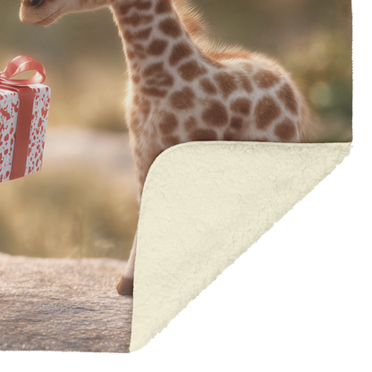 Baby Giraffe Giving Heart Gift Box to Tiny Mouse Sherpa Fleece Throw Blanket Cute Cozy Design Loving Valentines Day Gift