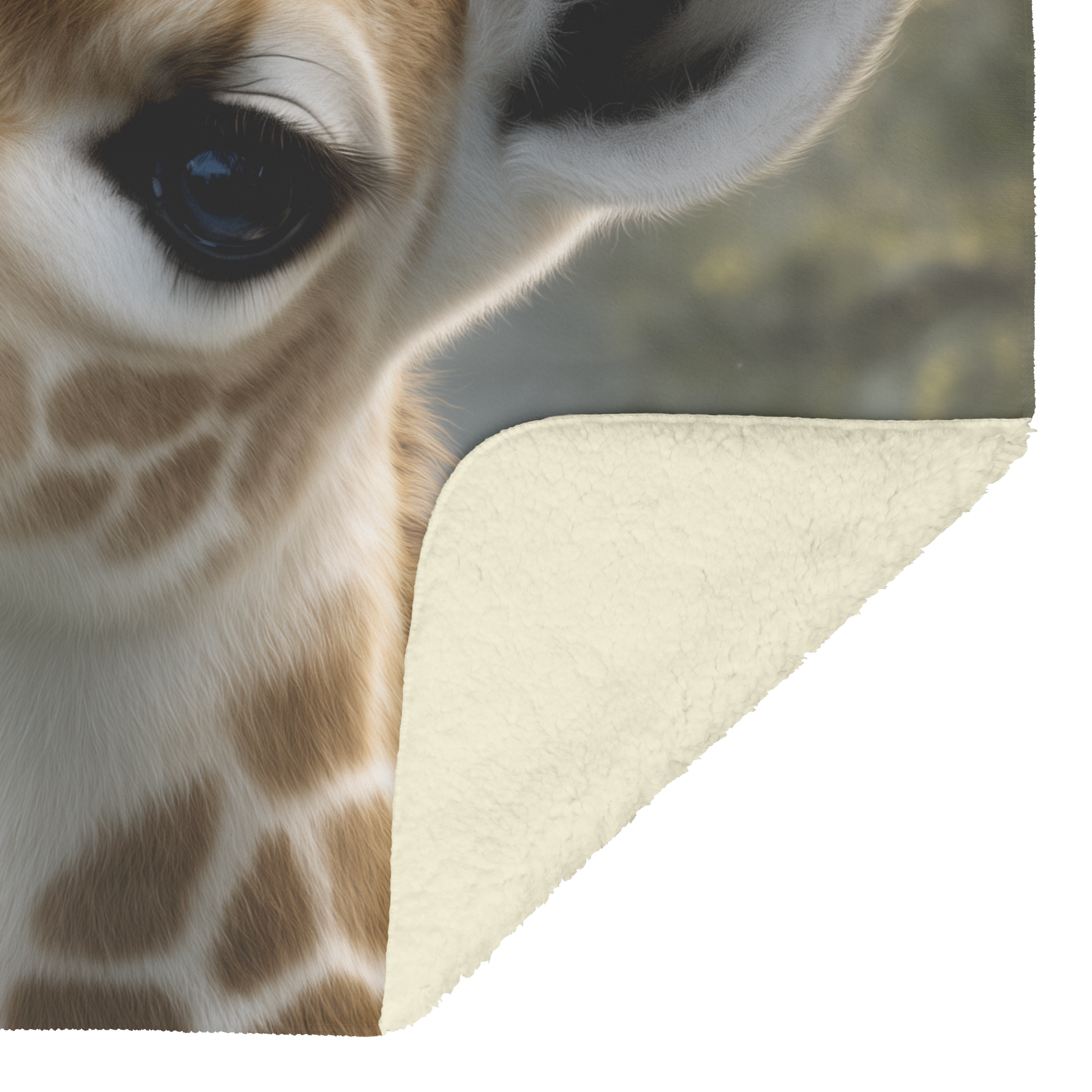 Baby Giraffe Sharing Heart Shaped Leaf Long Lashes Blue Eyes Soft Romantic Light Photorealistic High Resolution Sherpa Fleece Blanket