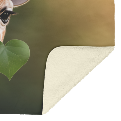 Baby Giraffe Sharing Heart Shaped Leaf Long Lashes Blue Eyes Soft Romantic Light Photorealistic High Resolution Sherpa Fleece Blanket