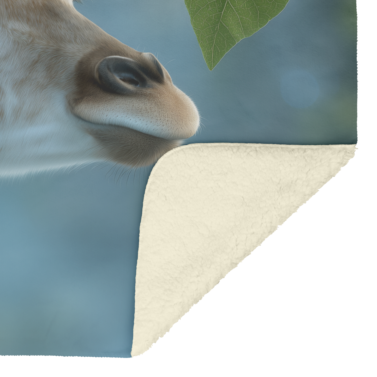 Baby Giraffe Sharing Heart Shaped Leaf Long Lashes Blue Eyes Soft Romantic Light Photorealistic High Resolution Sherpa Fleece Blanket