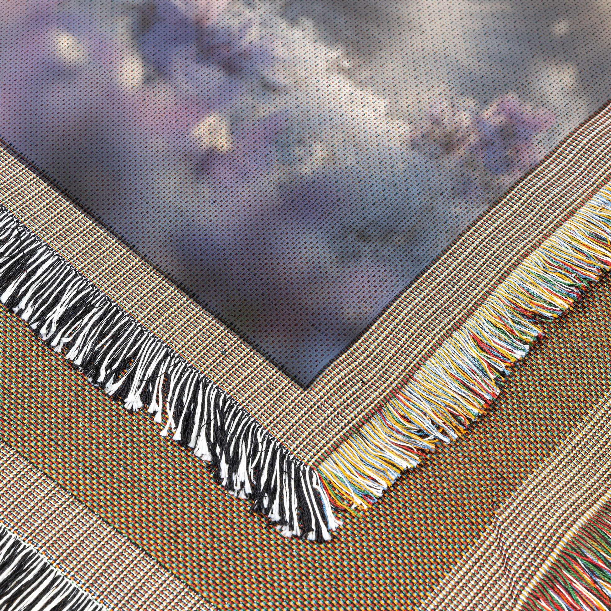 Baby Husky with Blue Eyes Woven Throw Blanket in Snow with Purple Flowers - Awakening Righteousness