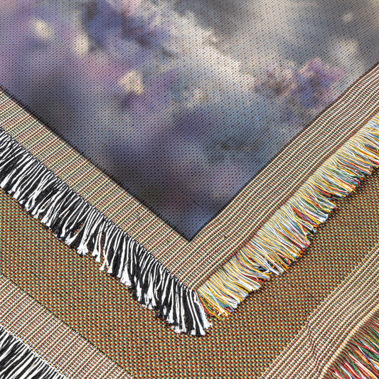 Baby Husky with Blue Eyes Woven Throw Blanket in Snow with Purple Flowers - Awakening Righteousness