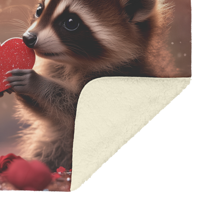 Baby Raccoons Exchanging Heart Shaped Cards Sherpa Fleece Throw Blanket Cute Cozy Design Loving Valentines Day Gift