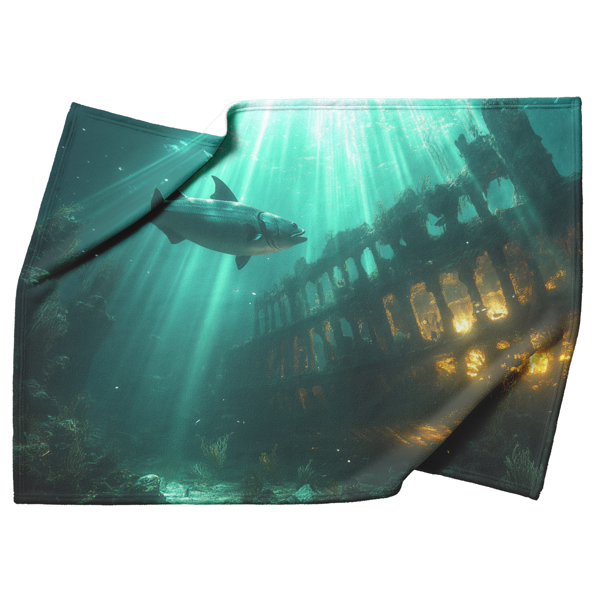 Barracuda_Exploring_Glowing_Shipwreck_Ru_H_Blanket_Top_Bottom_Folds_Mockup.png