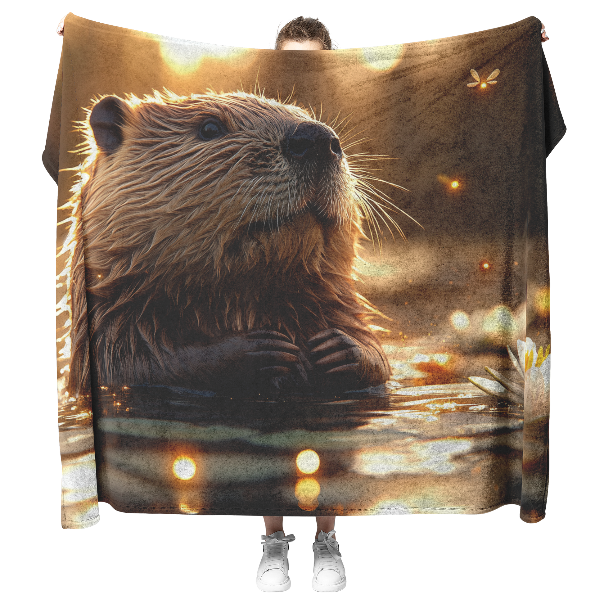 Beaver_Swimming_in_a_Glowing_Pond_Surrou_H_Blanket_Model_Mockup.png