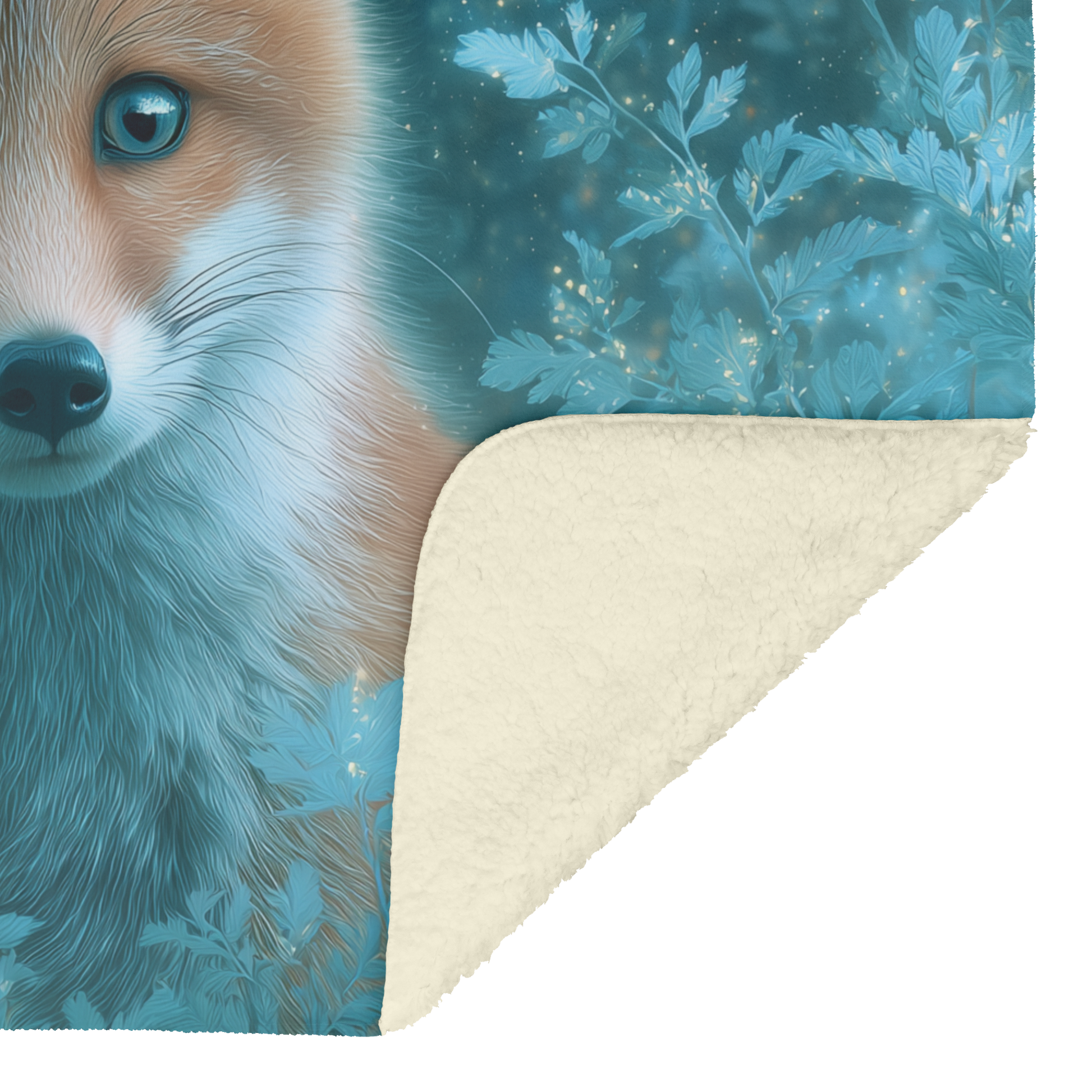 Blue_Eyed_Fox_Peeking_Out_From_Enchanted_H_Blanket_Sherpa_Mockup.png