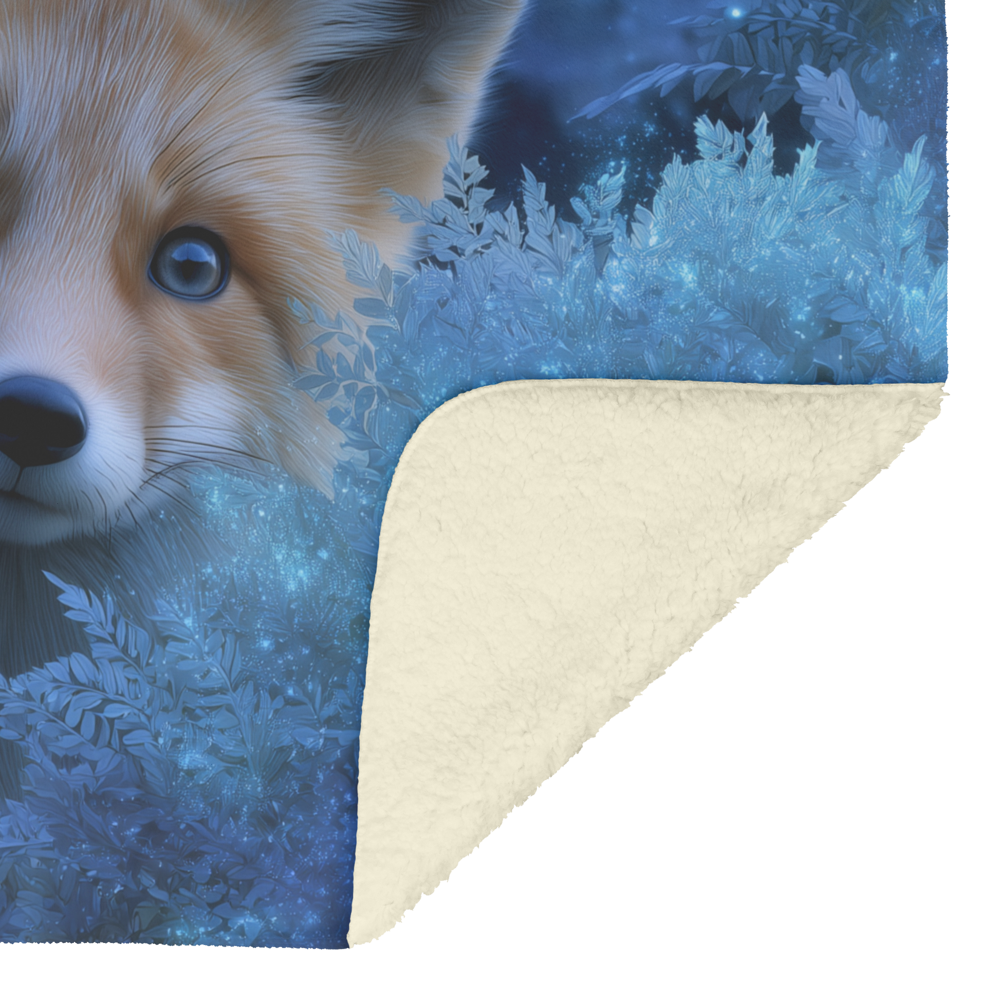 Blue_Eyed_Fox_Peeking_Out_From_Enchanted_H_Blanket_Sherpa_Mockup.png