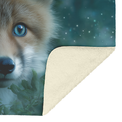 Blue_Eyed_Fox_Peeking_Out_From_Enchanted_H_Blanket_Sherpa_Mockup.png