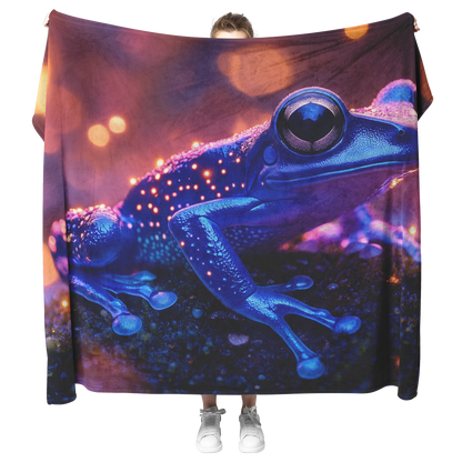 Blue_Poison_Dart_Frog_on_Glowing_Mossy_L_H_Blanket_Model_Mockup.png