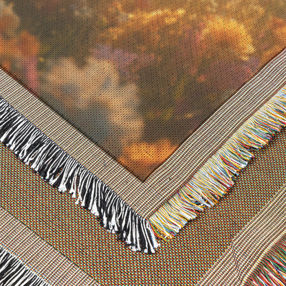 Breathtaking Angel in Endless Flower Field – Radiant Golden Wings and Divine Light – Christian Woven Throw Blanket - Awakening Righteousness