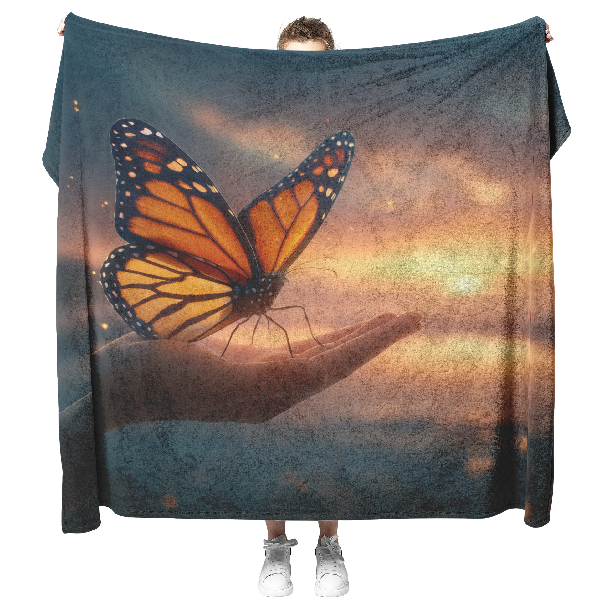Bright_Butterfly_Resting_On_Hand_Extende_H_Blanket_Model_Mockup.png