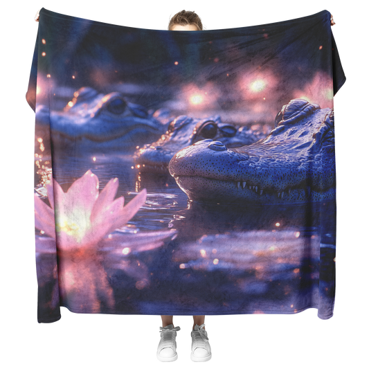 Caiman_Family_in_Glowing_Swamp_with_Blue_H_Blanket_Model_Mockup.png