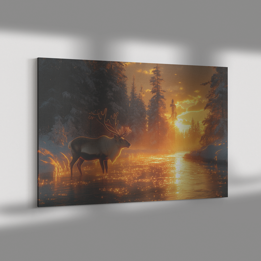 Caribou_Drinking_from_a_Glowing_Icy_Rive_H_Rectangle_Dramatic_Shadow_Mockup.png
