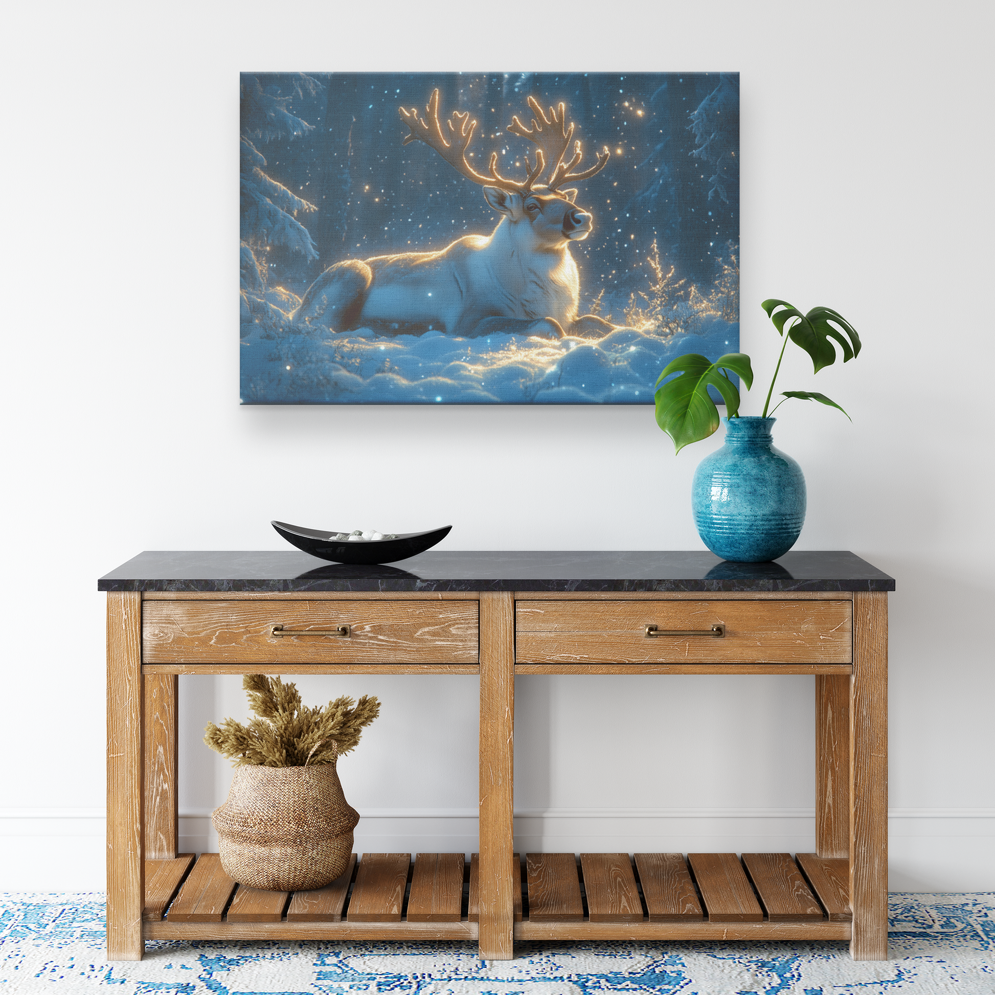 Caribou_Resting_in_Glowing_Snowy_Forest__H_Rectangle_Smaller_Lifestyle_Mockup.png