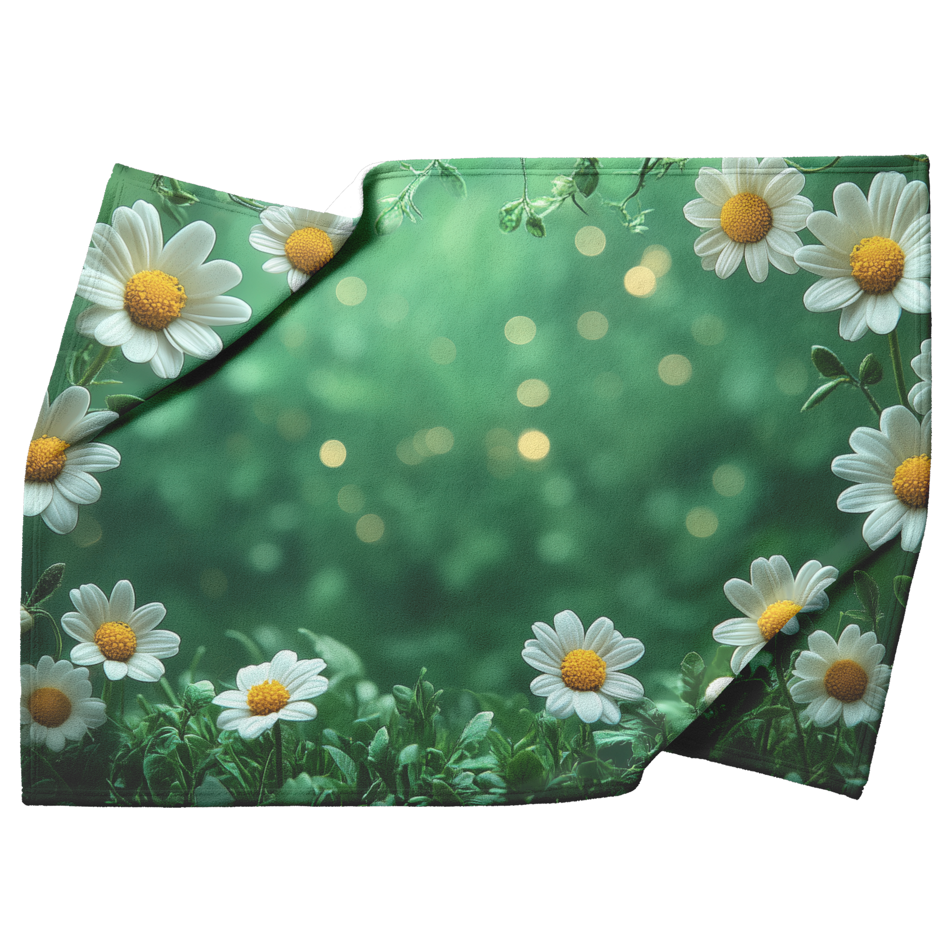 Cheerful_Yellow_and_White_Daisies_on_Gra_H_Blanket_Top_Bottom_Folds_Mockup.png