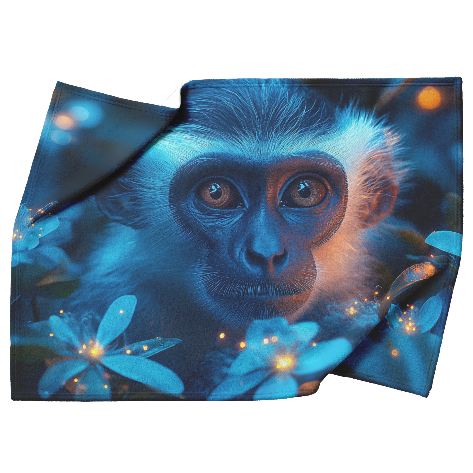 Colobus_Monkey_Exploring_Glowing_Biolumi_H_Blanket_Top_Bottom_Folds_Mockup.png