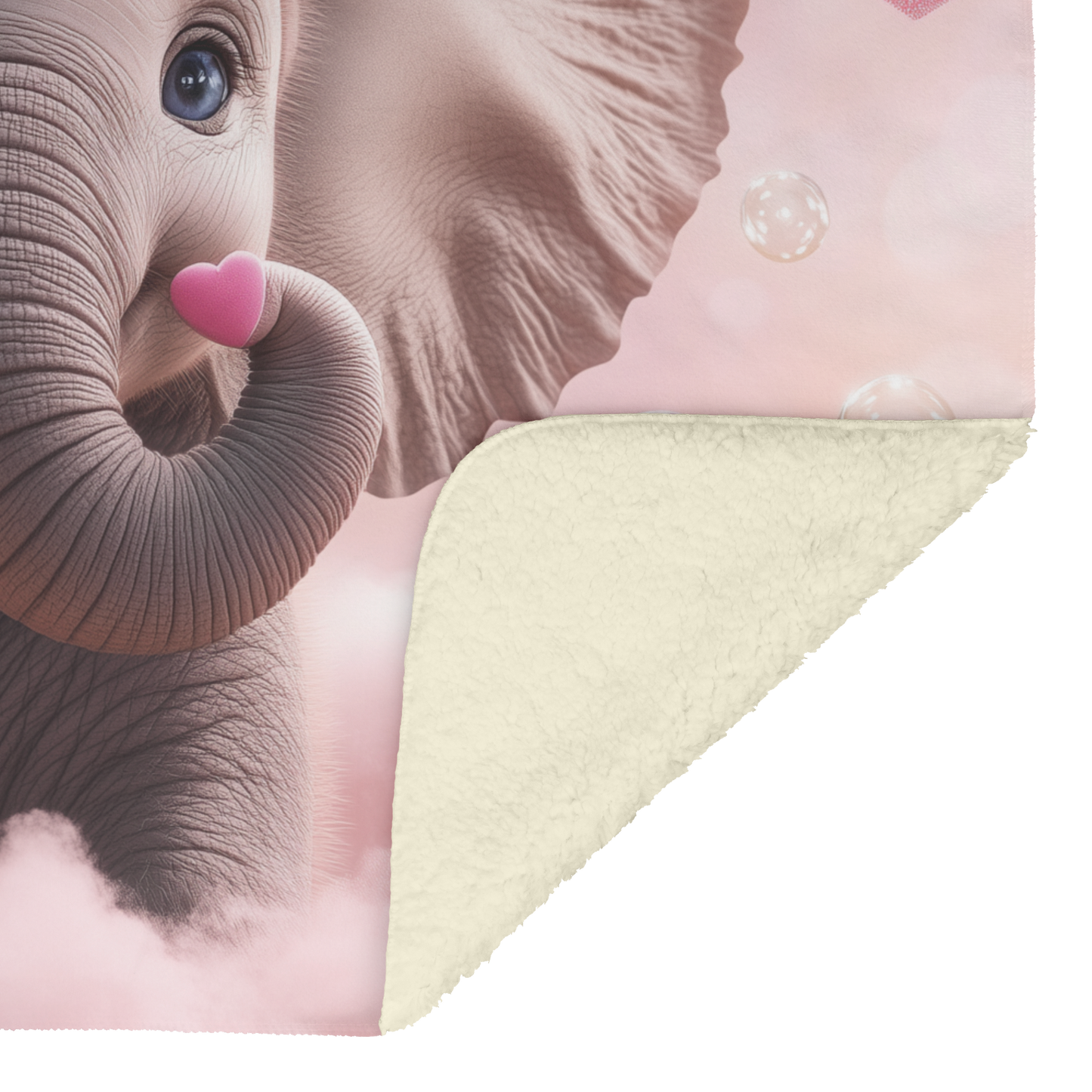 Cute Baby Elephant with Heart Shaped Bubbles Sherpa Fleece Throw Blanket Soft Cozy Design Loving Valentines Day Gift