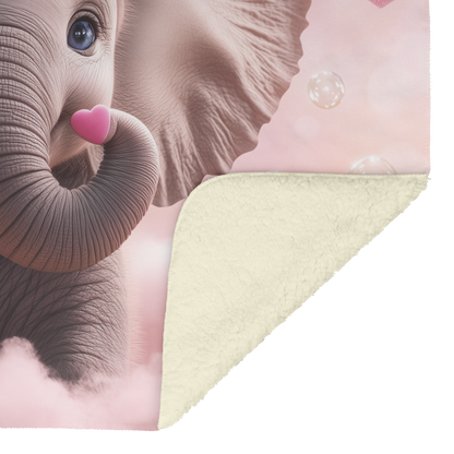 Cute Baby Elephant with Heart Shaped Bubbles Sherpa Fleece Throw Blanket Soft Cozy Design Loving Valentines Day Gift