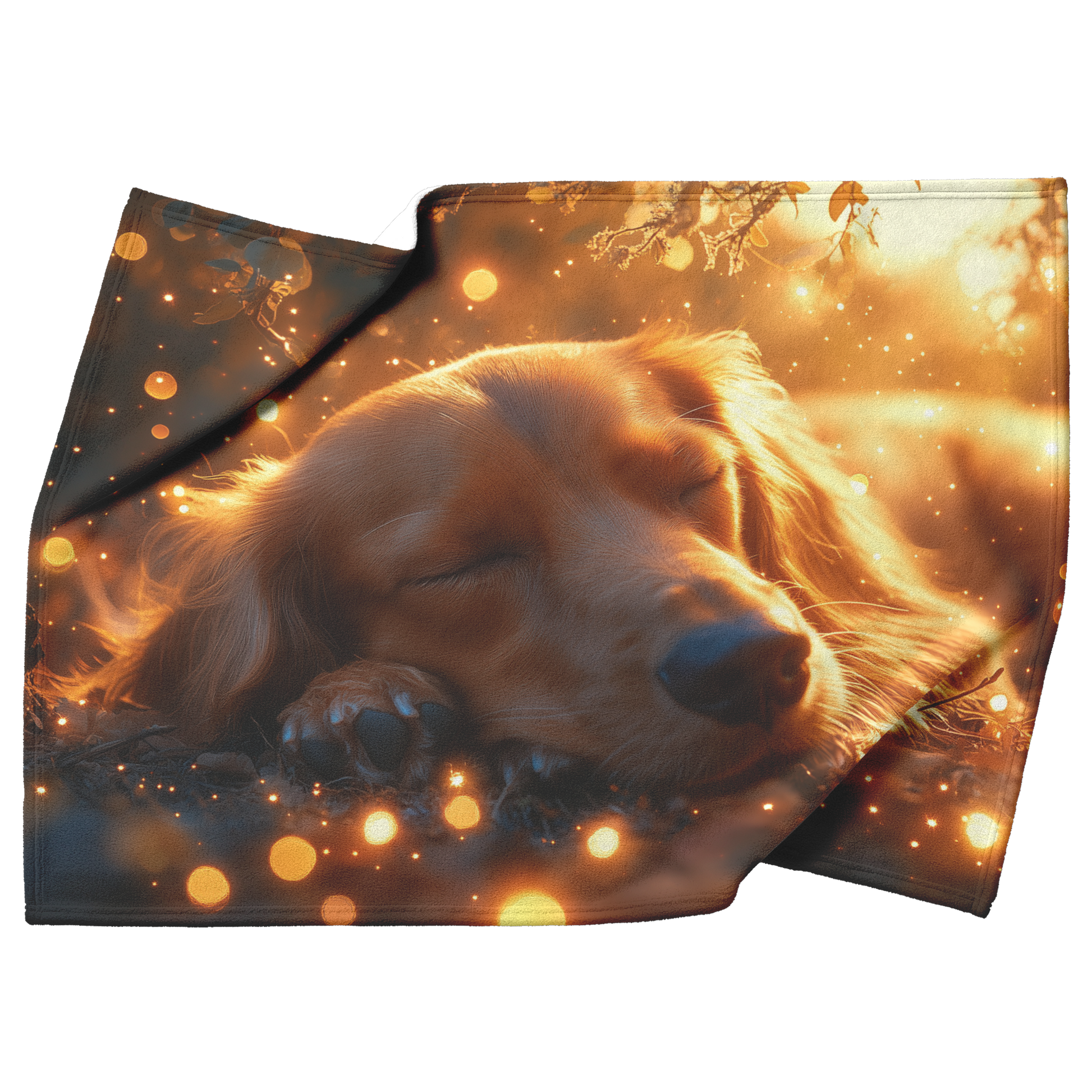 Dachshund_Under_Glowing_Tree_with_Golden_H_Blanket_Top_Bottom_Folds_Mockup.png