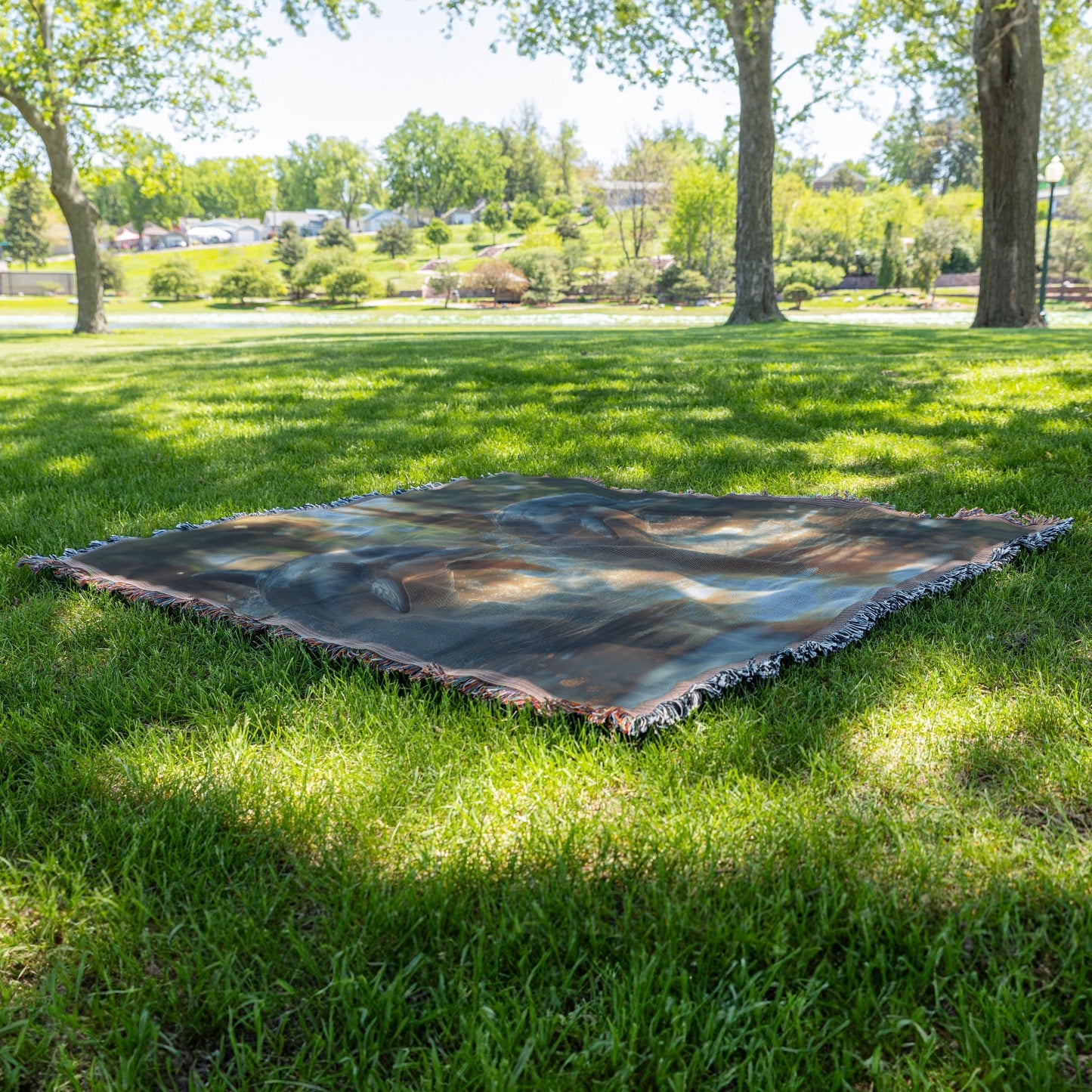 Dolphins Leaping in Tropical Paradise Woven Throw Blanket - Awakening Righteousness