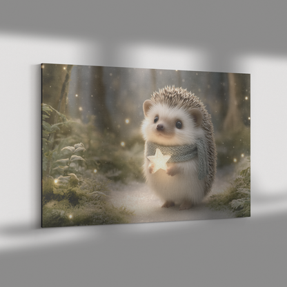 Enchanted_Hedgehog_Wearing_Scarf_Holding_H_Rectangle_Dramatic_Shadow_Mockup.png_15524707