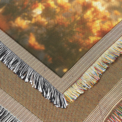 Enchanting Little Angel with Golden Wings in Blooming Meadow  Heavenly Light and Divine Beauty  Christian Woven Throw Blanket - Awakening Righteousness