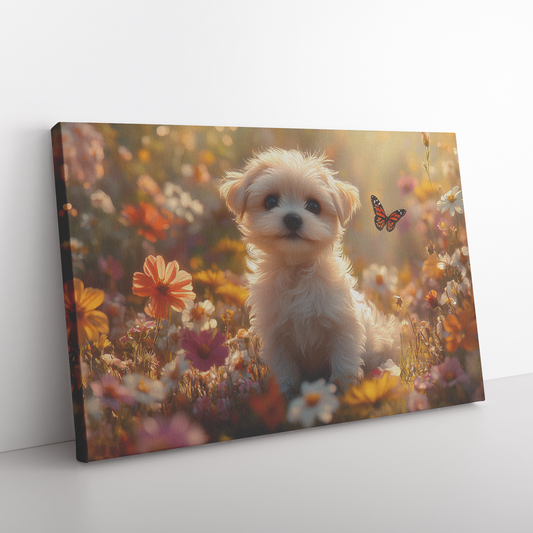 Fluffy_Maltese_Puppy_Sitting_in_Glowing__H_Rectangle_Angle_Floor_Mockup.png