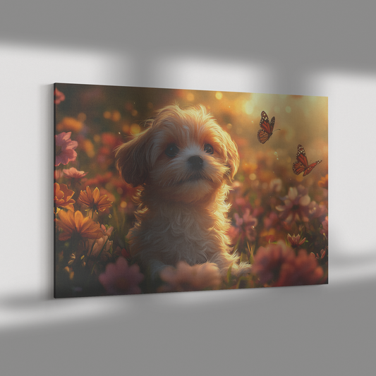Fluffy_Shih_Tzu_Puppy_Sitting_in_Glowing_H_Rectangle_Dramatic_Shadow_Mockup.png