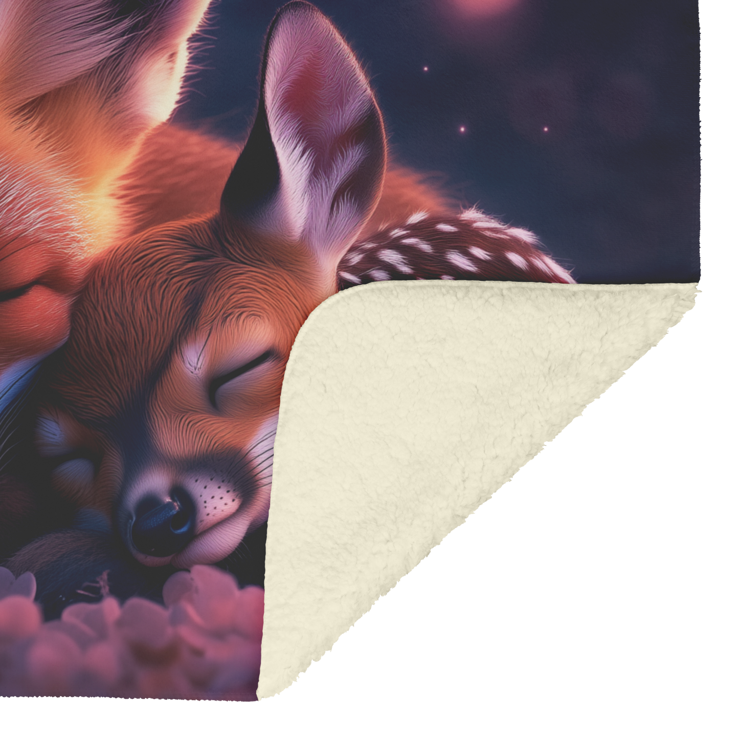 Fox Cub and Baby Deer Sherpa Fleece Throw Blanket Soft Cozy Magical Design Loving Valentines Day Gift