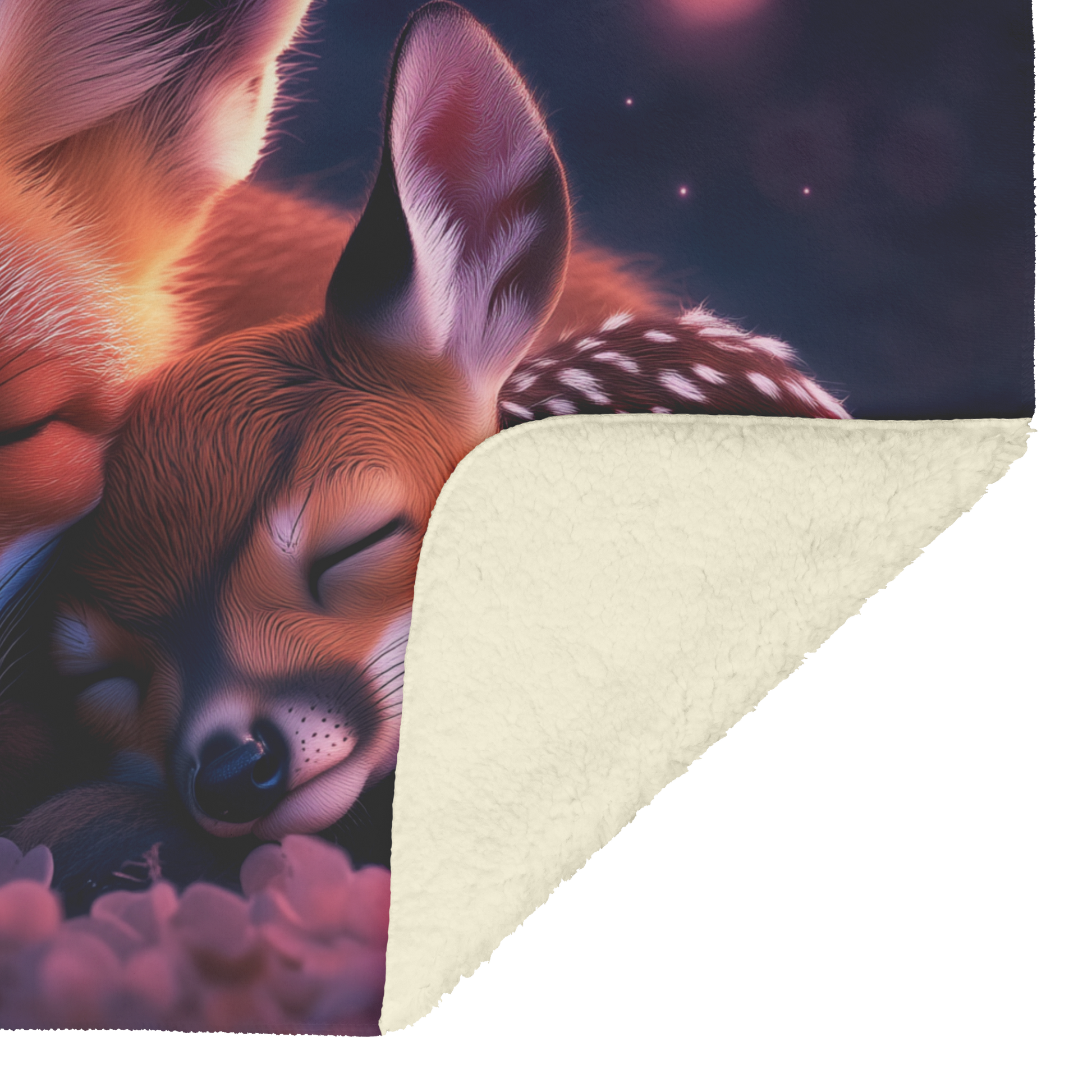 Fox Cub and Baby Deer Sherpa Fleece Throw Blanket Soft Cozy Magical Design Loving Valentines Day Gift