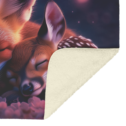 Fox Cub and Baby Deer Sherpa Fleece Throw Blanket Soft Cozy Magical Design Loving Valentines Day Gift