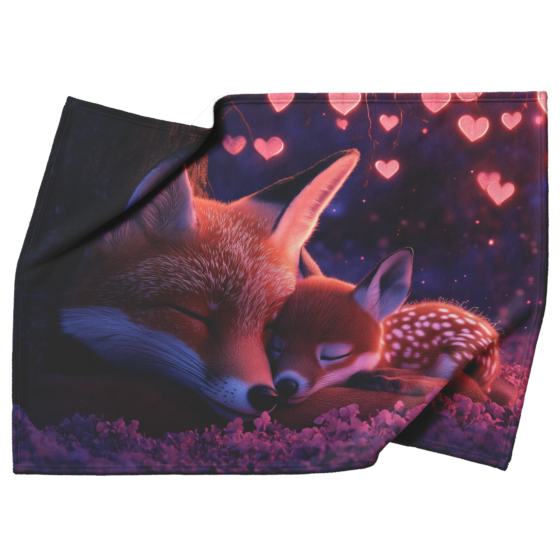 Fox Cub and Baby Deer Sherpa Fleece Throw Blanket Soft Cozy Magical Design Loving Valentines Day Gift