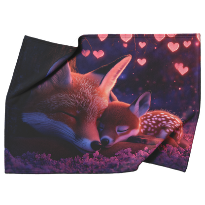 Fox Cub and Baby Deer Sherpa Fleece Throw Blanket Soft Cozy Magical Design Loving Valentines Day Gift