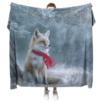 Fox_With_Red_Scarf_Sitting_Beside_Froste_H_Blanket_Model_Mockup.png
