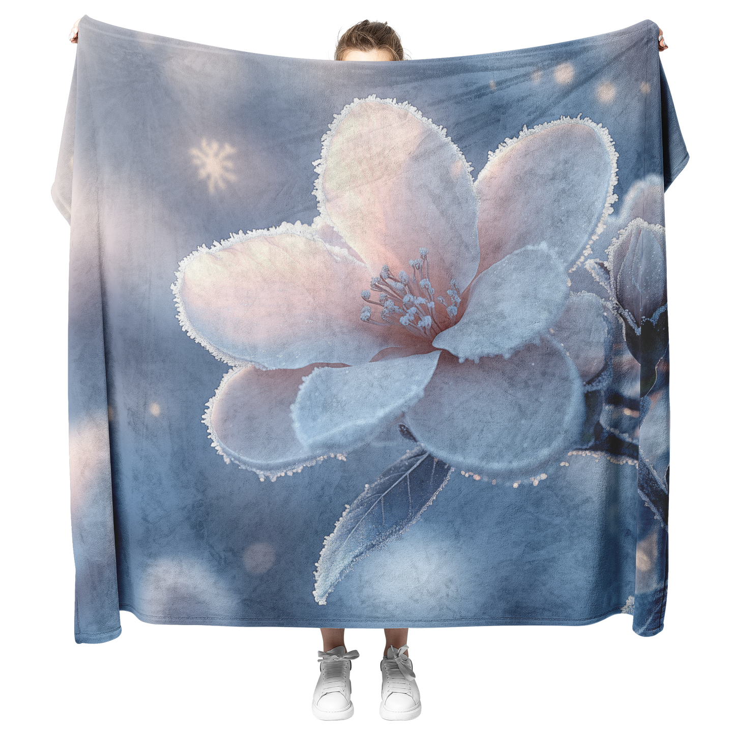 Frosted_Glowing_Gardenias_with_Snowflake_H_Blanket_Model_Mockup.png