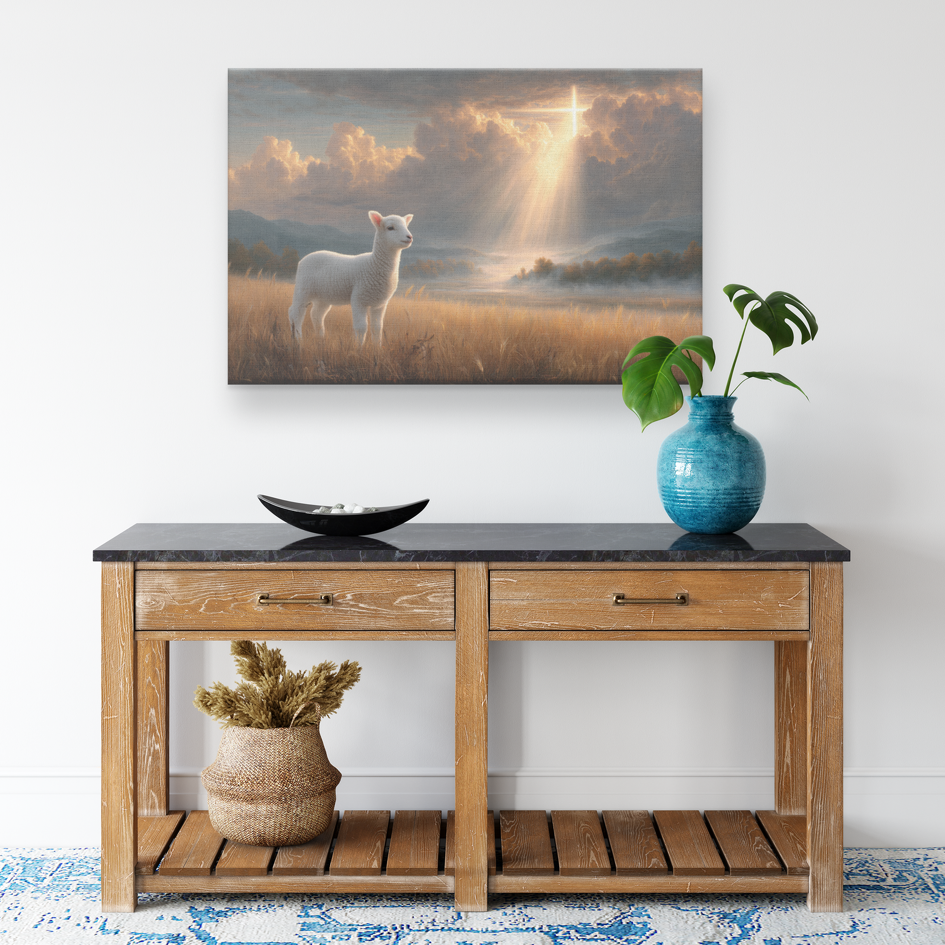 Gentle_Lamb_Beneath_Glowing_Cross_in_Gol_H_Rectangle_Smaller_Lifestyle_Mockup.png_15486661