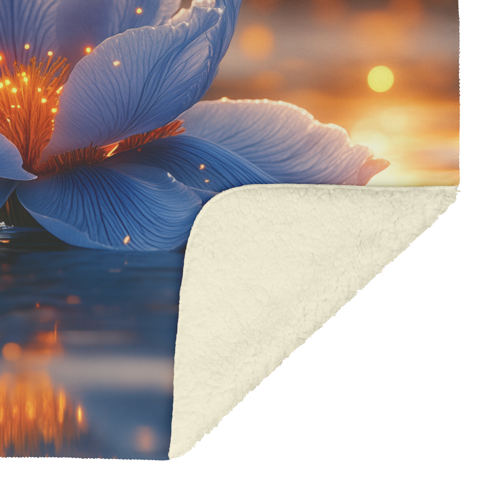Glowing_Blue_Iris_on_Pond_with_Golden_Ri_H_Blanket_Sherpa_Mockup.png
