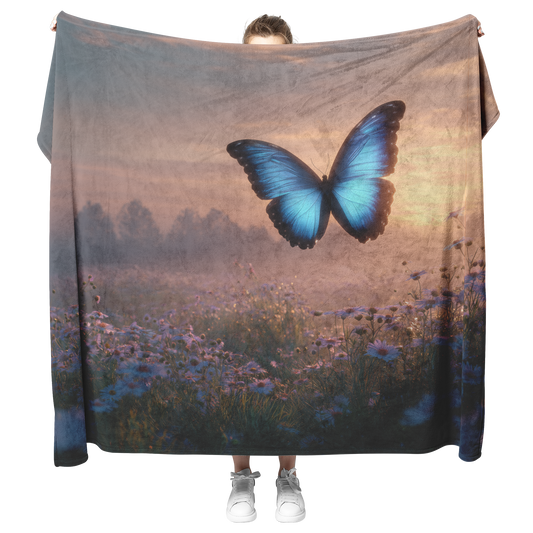 Glowing_Blue_Morpho_Butterfly_Flying_Ove_H_Blanket_Model_Mockup.png
