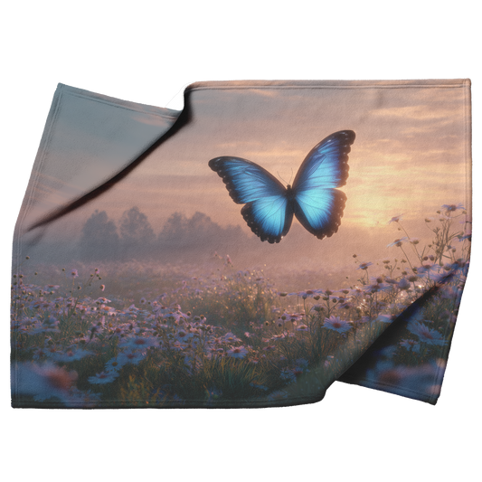 Glowing_Blue_Morpho_Butterfly_Flying_Ove_H_Blanket_Top_Bottom_Folds_Mockup.png