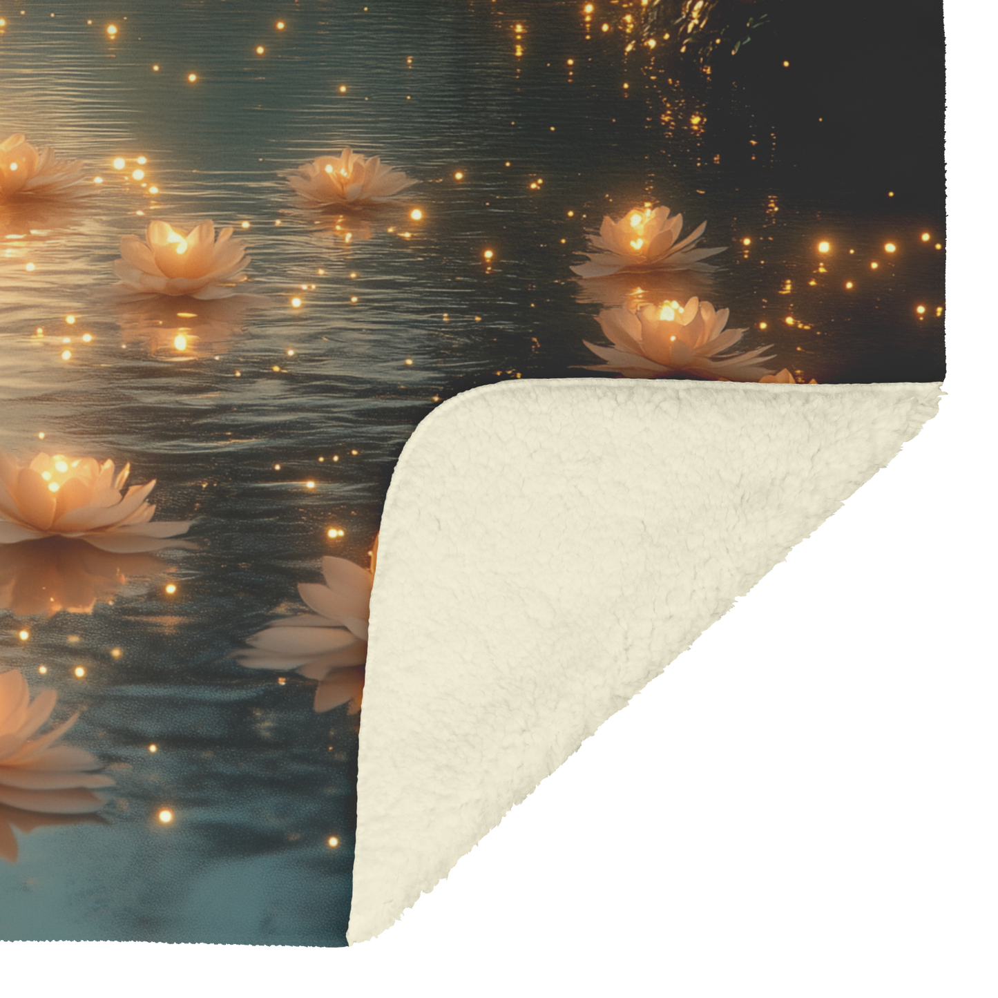 Glowing_Camellias_on_Pond_with_Golden_Ri_H_Blanket_Sherpa_Mockup.png