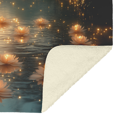 Glowing_Camellias_on_Pond_with_Golden_Ri_H_Blanket_Sherpa_Mockup.png
