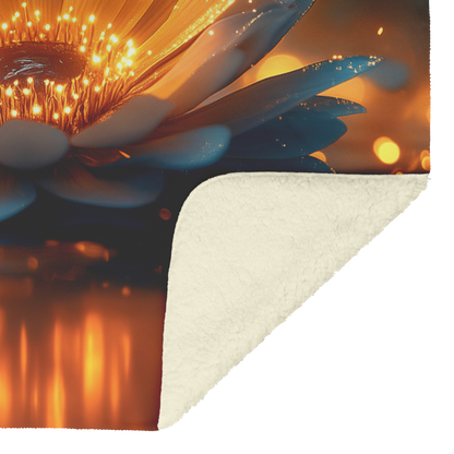Glowing_Daisy_by_Clear_Pond_with_Golden__H_Blanket_Sherpa_Mockup.png