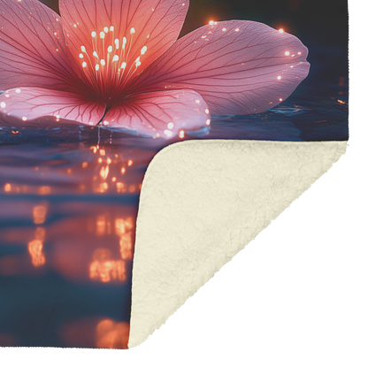 Glowing_Geranium_Petals_on_Pond_with_Gol_H_Blanket_Sherpa_Mockup.png