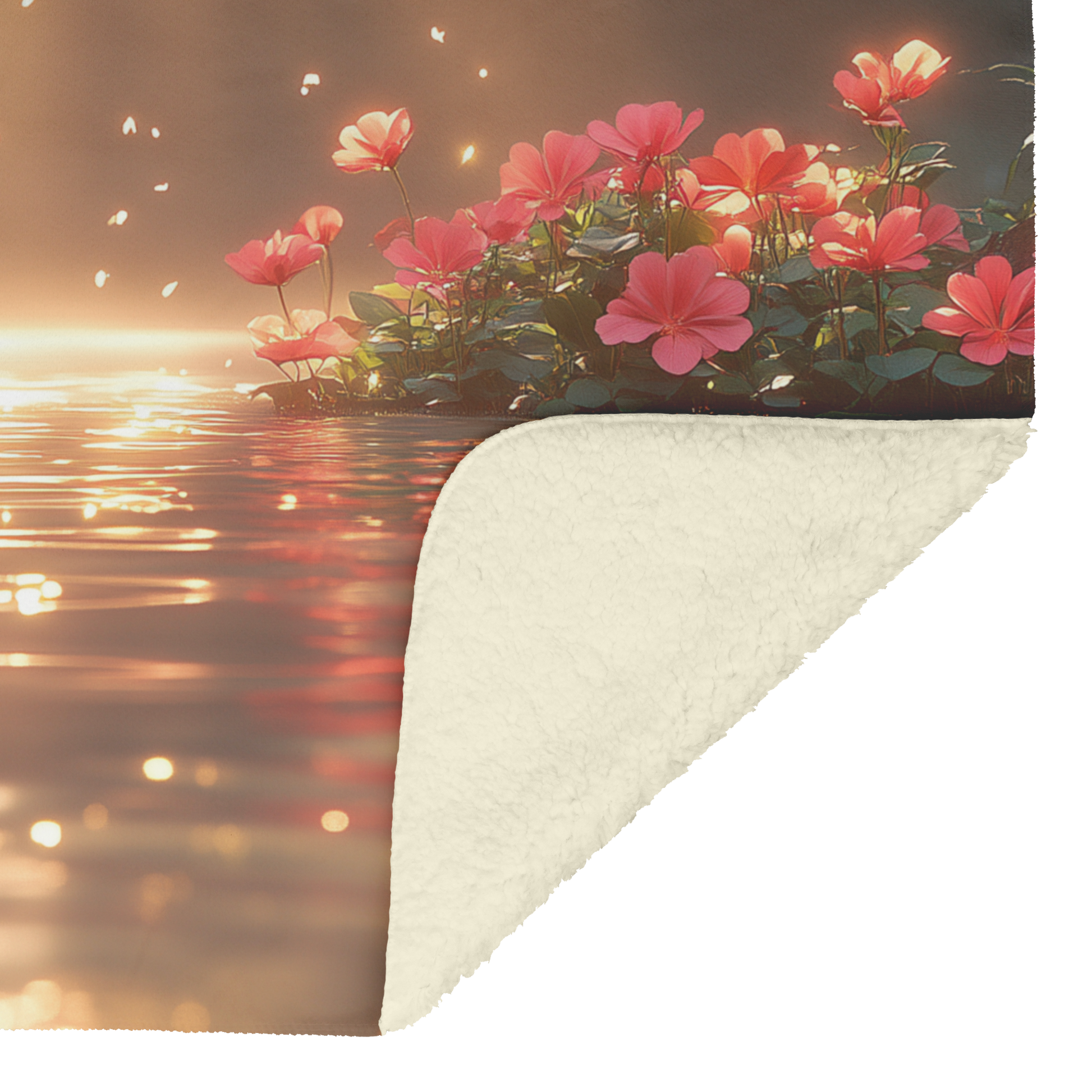 Glowing_Geraniums_by_Pond_with_Golden_Ri_H_Blanket_Sherpa_Mockup.png